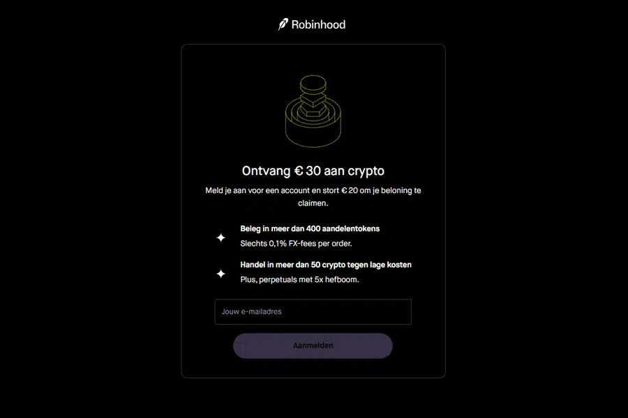 Tijdelijke actie: claim tot €30 gratis crypto bij Robinhood Nederland Tijdelijke actie: claim tot €30 gratis crypto bij Robinhood Nederland