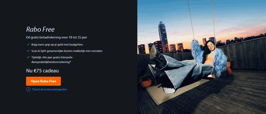 Tijdelijke actie - €75 cadeau en gratis verzekering bij Rabo Free Tijdelijke actie - €75 cadeau en gratis verzekering bij Rabo Free